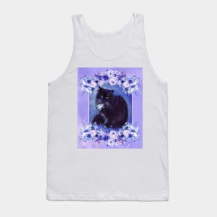 Tuxedo cat with floral elements designed by Renee Lavoie Tank Top